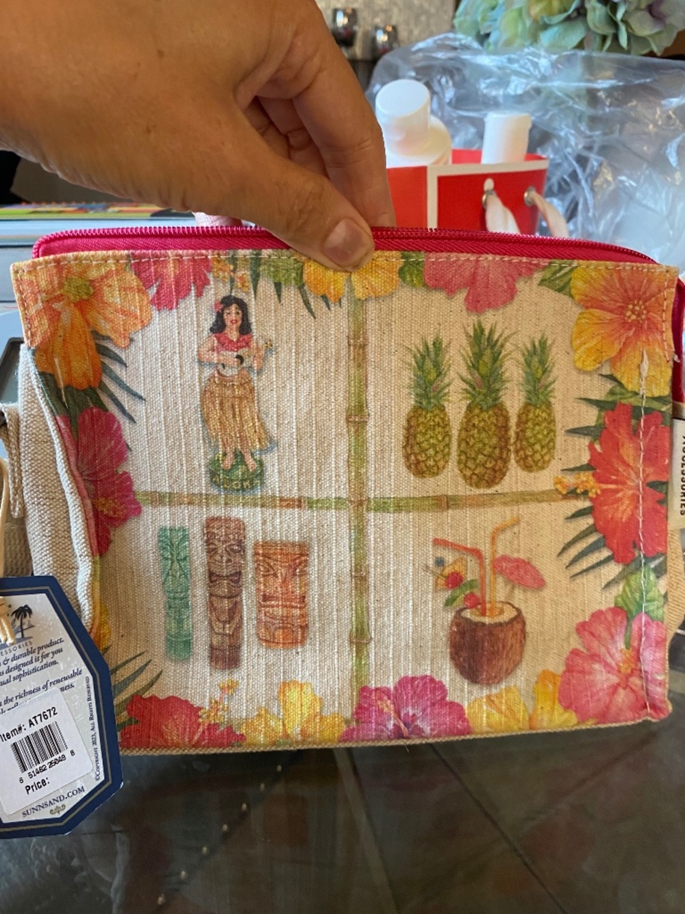 TROPICAL PRINT COSMETIC WRISTLET BAG - CANVAS